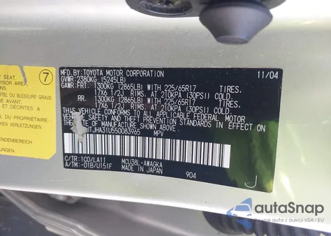 2005 Lexus Rx 330 z USA, uszkodzony, nr VIN JTJHA31U550083965